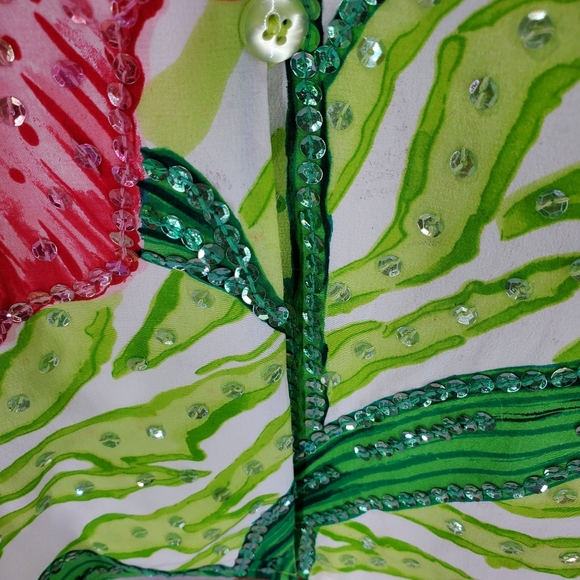 Diane Gillman Vintage 100% Silk Tiger Lily 3 Piece Sequins Pants Suit Blouse Art - Picture 11 of 16